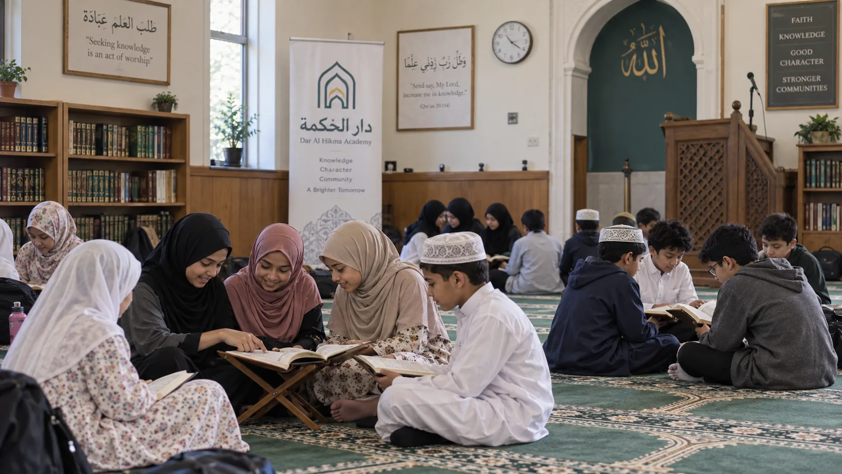 Children studying together in a mosque learning environment
