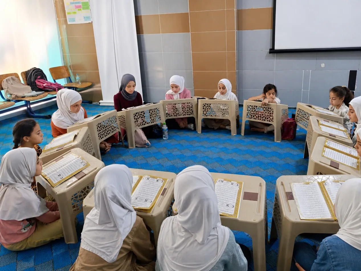 Young students learning Quran together in a study circle